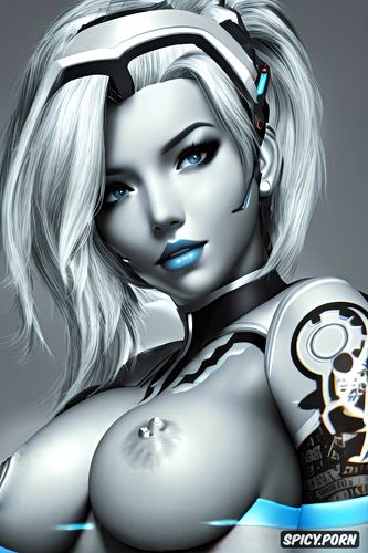 mercy overwatch beautiful face young full body shot, tattoos small perky tits tits out masterpiece