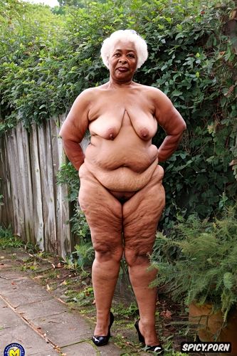 busty, black, heels, standing, granny, elderly, no clothes cellulite ssbbw obese