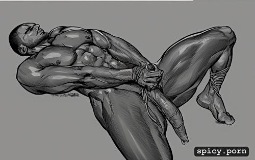 shibari, perfect anatomy, big dick, tied dick, muscule body