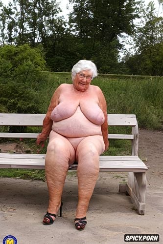 gigantic breast, nude, standing in heels, white bbw ssbbw granny