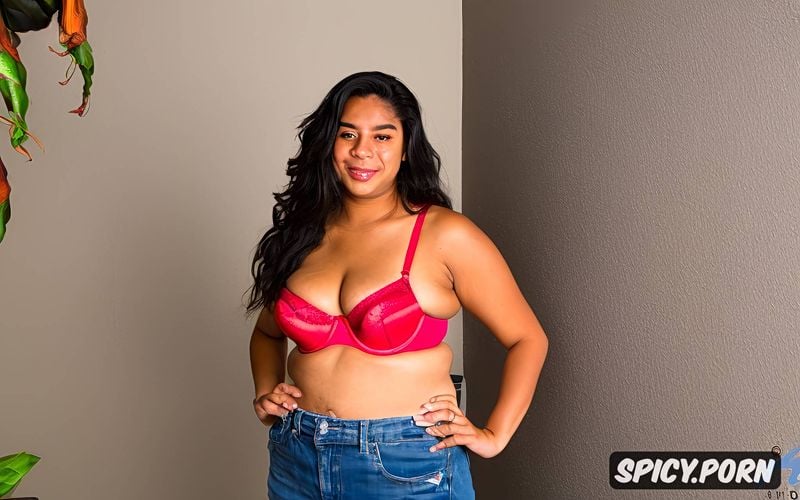 huge boobs, mexican teen, huge breasts, aztec nose, fully clothed in jeans and bra