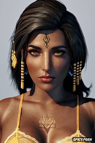 ultra realistic, k shot on canon dslr, ultra detailed, pharah overwatch beautiful face soft yellow lingerie tattoos milf