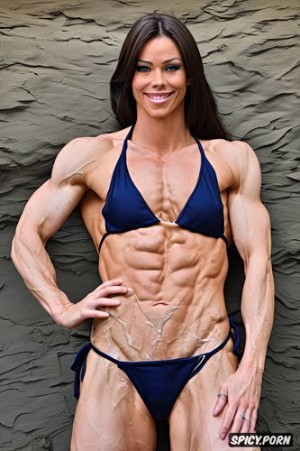 ultra roided striated and veiny giant muscles, tight micro bikini