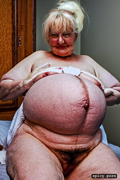 ballgag, white hair, wide open vulva, 80 year old german granny