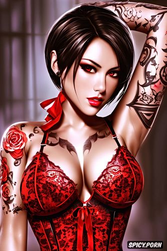 ada wong resident evil beautiful face young sexy low cut red lace lingerie