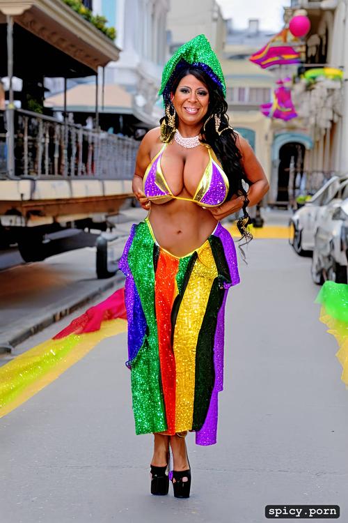 57 yo beautiful performing mardi gras street dancer, giant hanging tits