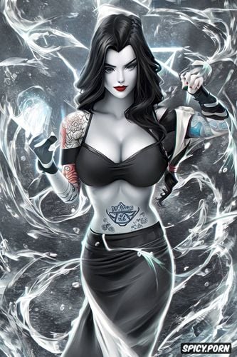 full body shot, tits out, high resolution, ultra realistic, asami sato avatar the legend of korra beautiful face tattoos topless