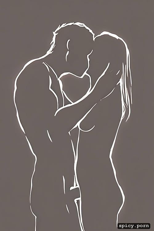 man kiss nippel, side view in silhouette paper cut stand in the back light