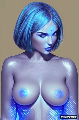 cortana from halo ce, beautiful face, small tits, abs, holographic projection