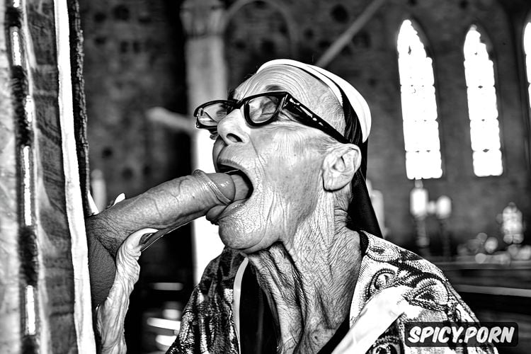 sex, extreme old, extra detailed, extremely old skinny granny nun sucking dick