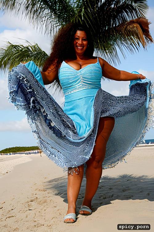 color portrait, beach, full body view, beautiful smiling face