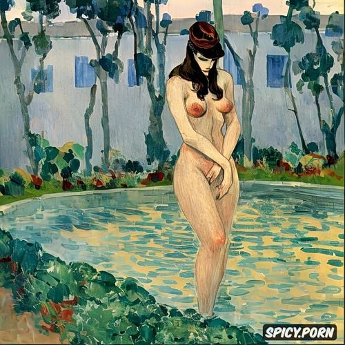 vincent van gogh, blushing woman with red lips and flushed cheeks in shady bathroom bathing intimate tender modern post impressionist fauves erotic art