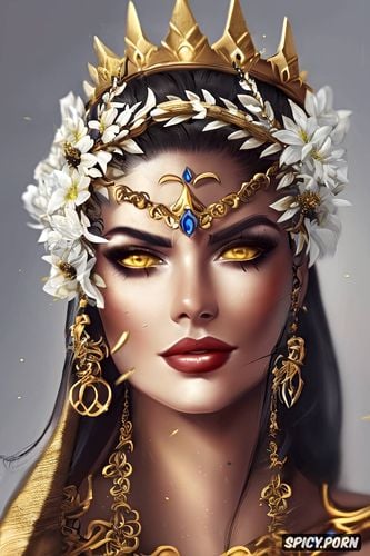 widowmaker overwatch beautiful face young tattoos flowing low cut white greek robes golden greek wreath crown busty smirking portrait