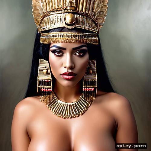 egypt, femdom, curvy 30 yo cleopatra, nude, gorgeous face, ancient city
