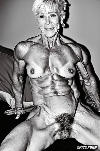 gilf, senior granny caucasian female bodybuilder, extreme veins
