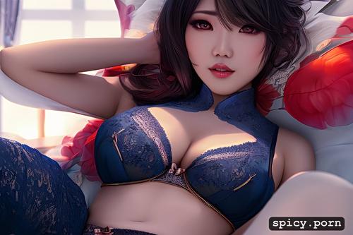 ultra realistic, asian woman, cute underwear, cum on chest, 18