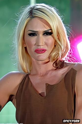 hyper realistic, gwen stefani at a concert, textured skin, comprehensive cinematic