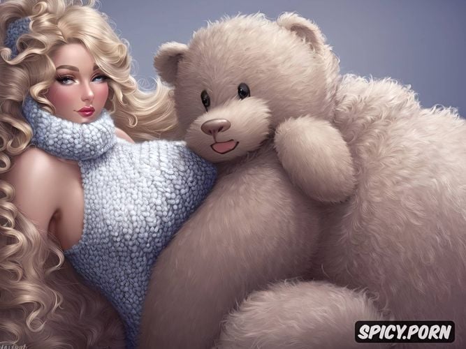 thick thighs, exposed hairy pussy, teddy bear, giant thighs