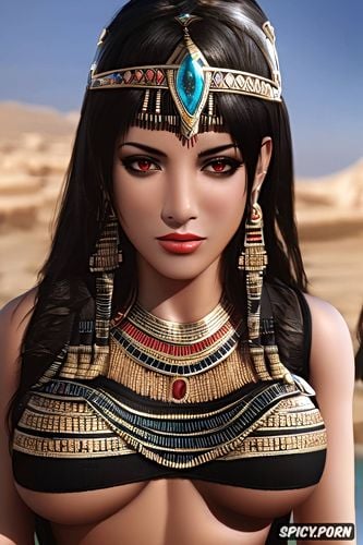 tits out, masterpiece, ultra realistic, tifa lockhart final fantasy vii remake female pharaoh ancient egypt pharoah crown beautiful face topless