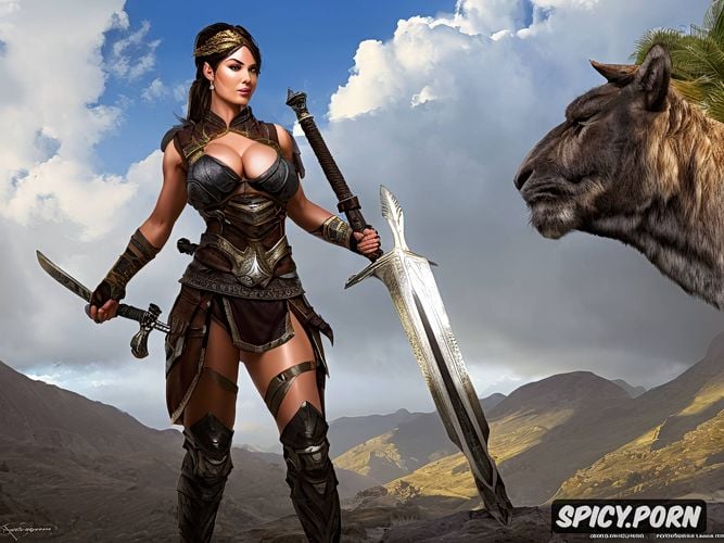 sword, gorgeous face, full body, exotic female, spartan female warrior