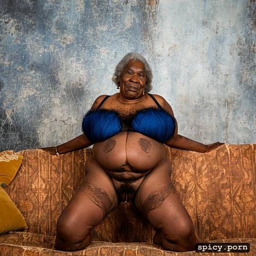 full body, photo, obese, color, ebony, female, 80 yo, wrinkly legs