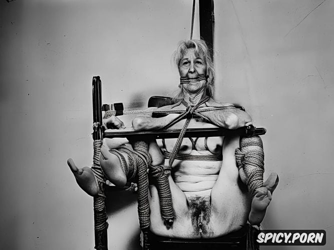 chair, point of view, super old granny, old laboratory, grey hair