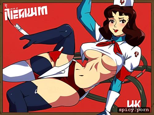 technicolor, small cute boobs, ussr army uniform with brown skirt