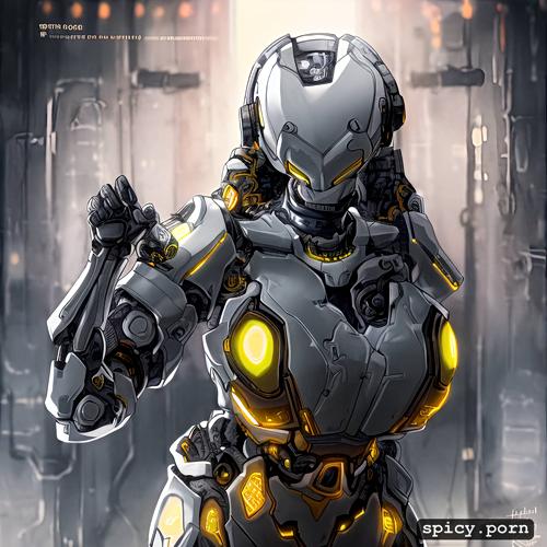 intricate, highly detailed, mech, yellow and dark blue colors