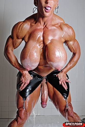 bodybuilder, ultra realistic photo, spreading legs, enormous boobs