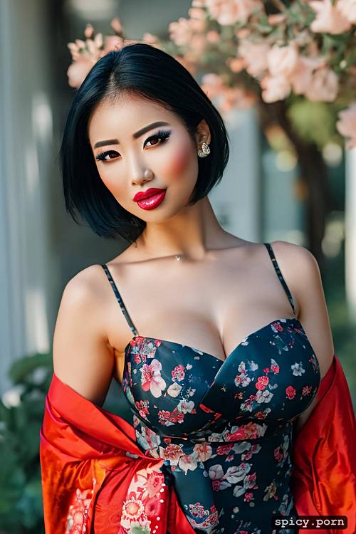 dark hair, small tits, geisha, oiled body, elegant, makeup, asian milf