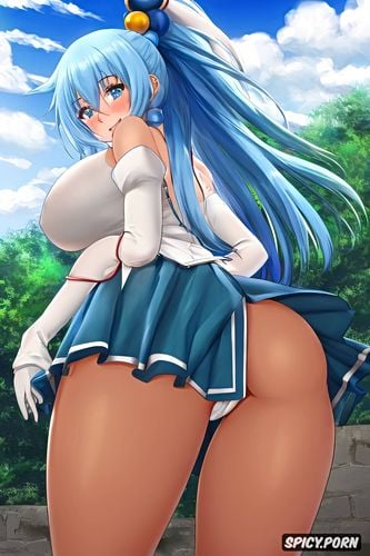 from behind, white thighhighs, anus, small round breasts, uncensored