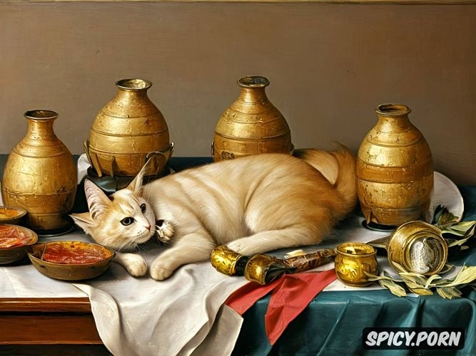 tuna in oil, garlic on a old wooden table, cats, the image shows a still life stilllife