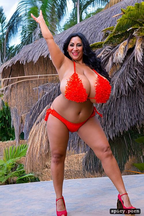 curvy body, 45 yo beautiful hawaiian hula dancer, bikini top