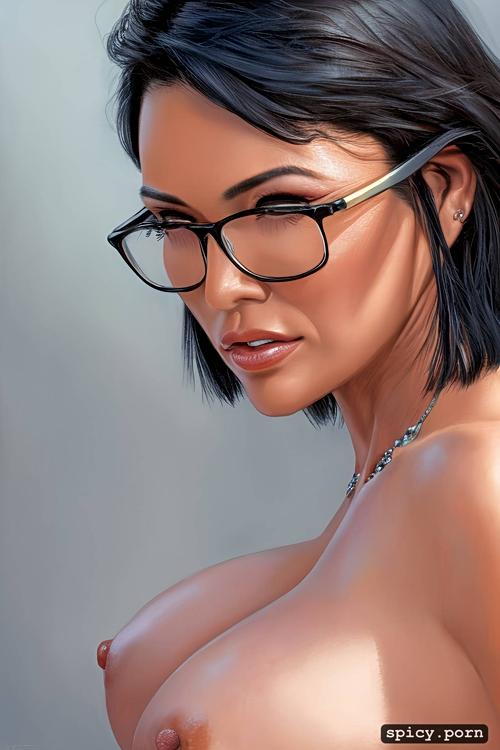 close up, realistic, fit body, glasses, perfect thai female