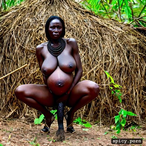mursi tribe, nude pregnant milf with huge boobs and erect nipples