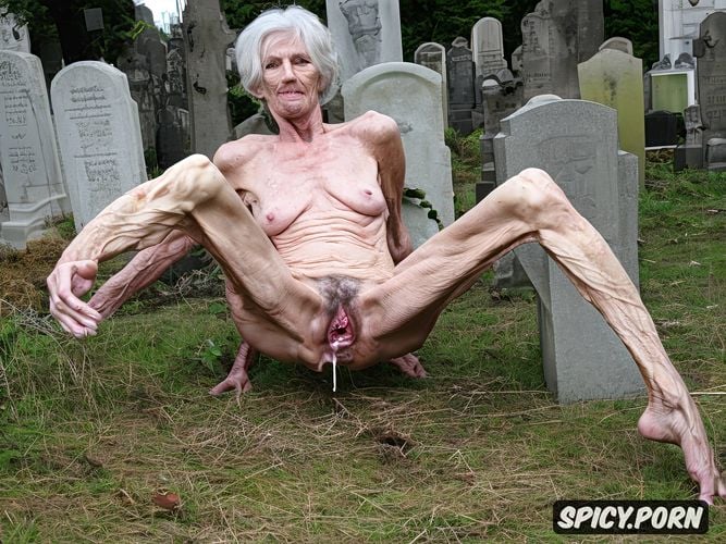 scrawny, zombie, grey hair, pale, naked, bony, outdoors, anal fucking