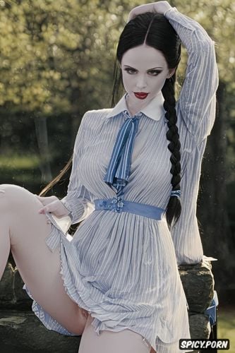 wet, braids, masterpiece, wednesday addams, pale skinned, bows and ribbons