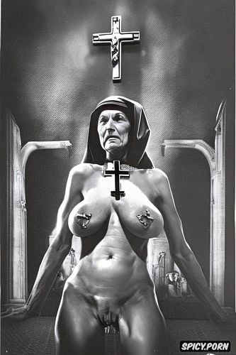 church, shaved pussy, sad, cross necklace, detailed face, nun