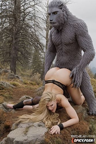 intent on effective copulation, roars as he releases into her pussy