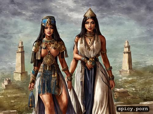 ziggurat, osprey graphic style, 19 years old, mesopotamia, babilonian priestees