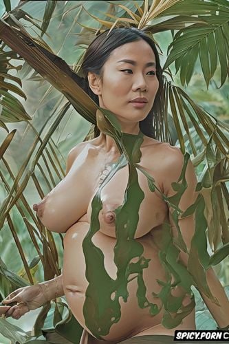 fat belly, dark tan skin, pregnant, vietnamese woman, russian realism painting