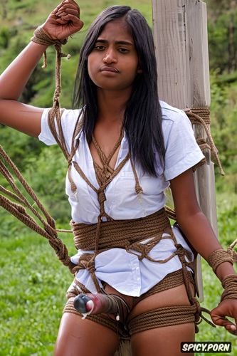 lesbian sri lankan teens, plaid shirts tied up, on a ranch, tied up with rope lasso