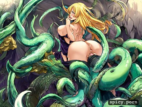 8k, huge ass, huge breasts, high resolution, blonde woman getting fucked in the ass by tentacles