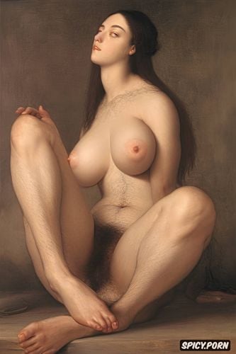 pale skin, long neck, resting feet, hairy pussy, large hands