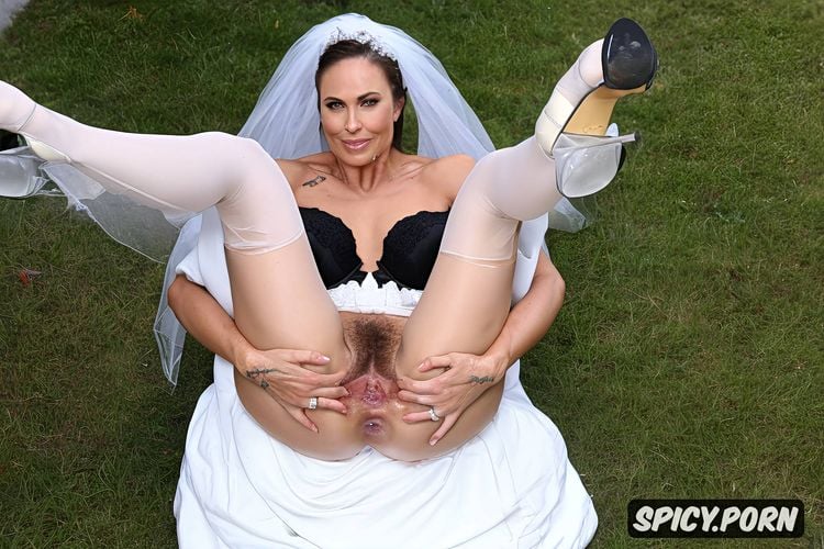 front facing shooting in full image, mistress women in wedding dress