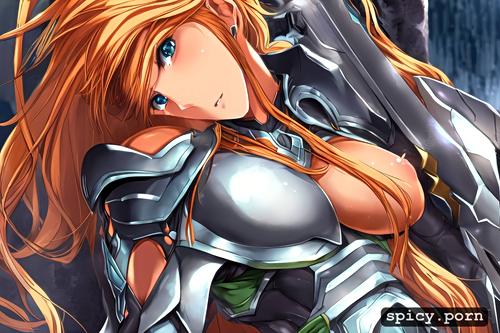 solid colors, white female, ginger hair, long hair, armor, close up