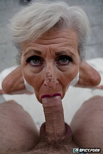 looking into camera, pov, scared model face, very mature woman