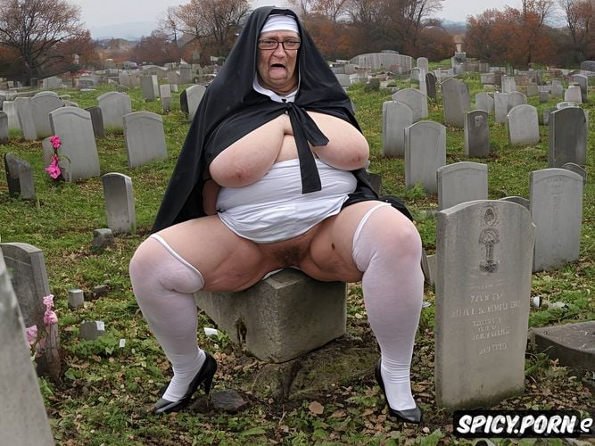 showing huge tits, nun dressed, spreading legs, k hq hdr uhd high resolution of a very old granny