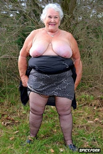 the very old fat grandmother queen skirt has nude pussy under her skirt