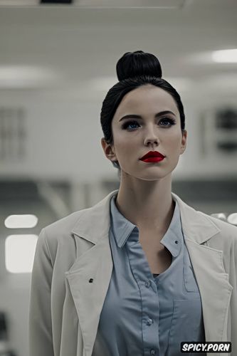 pale, bun, fixed, caucasian, red lipstick, military hospital